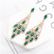 (gold +green )occidental style multicolor  crystal leaves earrings personality diamond ear stud E