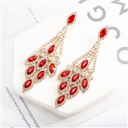 (gold +red )occidental style multicolor  crystal leaves earrings personality diamond ear stud E
