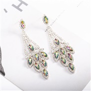 (silvery +color )occidental style multicolor  crystal leaves earrings personality diamond ear stud E