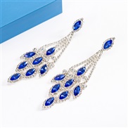 (silvery + sapphire blue )occidental style multicolor  crystal leaves earrings personality diamond ear stud E