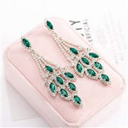 (silvery +green )occidental style multicolor  crystal leaves earrings personality diamond ear stud E