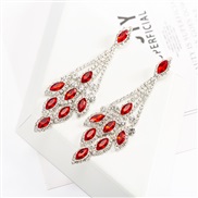(silvery +red )occidental style multicolor  crystal leaves earrings personality diamond ear stud E