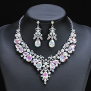 (AB color) occidental style Pearl necklace earrings set Alloy exaggerating fashion gem