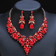 ( red) occidental style Pearl necklace earrings set Alloy exaggerating fashion gem