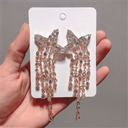 (AB Color)occidental style style style Five-pointed star tassel diamond earrings silver flash diamond ear stud Earring 