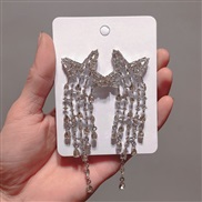 ( Silver)occidental style style style Five-pointed star tassel diamond earrings silver flash diamond ear stud Earring w