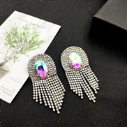 (AB Color)occidental style style exaggerating tassel fully-jewelled gem earrings silver tassel ear stud Earring woman