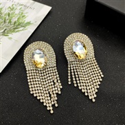 ( champagne)occidental style style exaggerating tassel fully-jewelled gem earrings silver tassel ear stud Earring woman