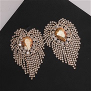 ( champagne Gold)occidental style style Oval gem tassel earrings silver ear stud Earring woman