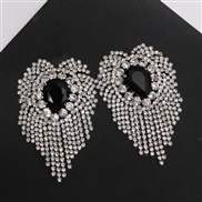 ( blacksilvery )occidental style style Oval gem tassel earrings silver ear stud Earring woman