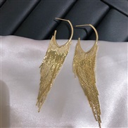 (315  Gold)occidental style retro high gold tassel earrings exaggerating wind big ear stud geometry earrings Earring