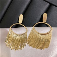 (318  Gold)occidental style retro high gold tassel earrings exaggerating wind big ear stud geometry earrings Earring