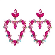 ( rose Red)occidental style exaggerating super big love earrings retro hollow Alloy diamond Peach heart earring