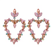 ( Pink)occidental style exaggerating super big love earrings retro hollow Alloy diamond Peach heart earring