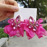 ( rose Red)ins wind super Chiffon flowers earrings  sweet temperament drop diamond colorful diamond earring