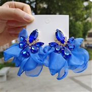 ( blue)ins wind super Chiffon flowers earrings  sweet temperament drop diamond colorful diamond earring