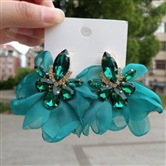 ( green)ins wind super Chiffon flowers earrings  sweet temperament drop diamond colorful diamond earring