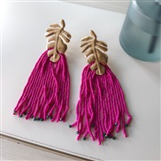 ( rose Red)fashion Bohemian style long style beads tassel earring all-Purpose Metal Leaf ornament earrings