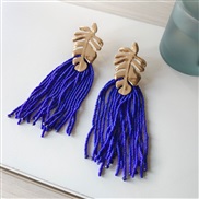 ( blue)fashion Bohemian style long style beads tassel earring all-Purpose Metal Leaf ornament earrings