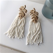 ( white)fashion Bohemian style long style beads tassel earring all-Purpose Metal Leaf ornament earrings
