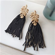 ( black)fashion Bohemian style long style beads tassel earring all-Purpose Metal Leaf ornament earrings