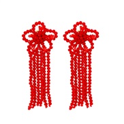( red)occidental style crystal surface Beads handmade tassel ear stud fashion trend temperament Street Snap earrings