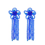 ( blue)occidental style crystal surface Beads handmade tassel ear stud fashion trend temperament Street Snap earrings