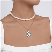 (gold +) personality Pearl Double layer chain  enamel love flowers embed sweet woman necklace