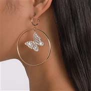 ( Gold)E samll fashion circle  Rhinestone butterfly personality creative geometry elegant earrings