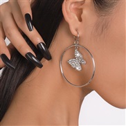 ( White K)E samll fashion circle  Rhinestone butterfly personality creative geometry elegant earrings