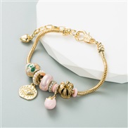 ( Pink)occidental style new DIY Alloy bangle cartoon crystal beads trend bracelet