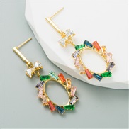 (color zircon )ins earrings woman occidental style fashion Zirconium earring temperament high Earring woman