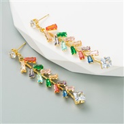 (color zircon )Korean styleins wind  bronze gold plated embed Zirconium long style earring fashion temperament high