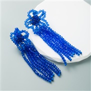 ( blue)ins wind long style beads tassel personality earring samll exaggerating