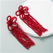 ( red)ins wind long style beads tassel personality earring samll exaggerating