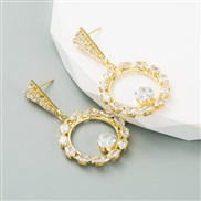 (zircon )occidental style creative geometry cirque earring bronze gold plated embed Zirconium trend temperament