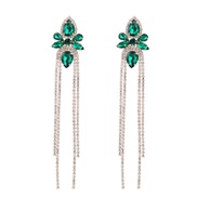 ( green)earrings super claw chain Alloy diamond flowers long style tassel earrings occidental style exaggerating banque