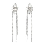 ( Silver)earrings super claw chain Alloy diamond flowers long style tassel earrings occidental style exaggerating banqu