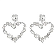 ( Silver)earrings super colorful diamond Alloy diamond heart-shaped earrings woman occidental style exaggerating trend 