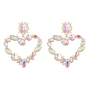 (AB color)earrings super colorful diamond Alloy diamond heart-shaped earrings woman occidental style exaggerating trend