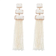 ( white)occidental style Alloy resin long style beads tassel earrings woman retro Bohemia ethnic style Earring