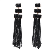 ( black)occidental style Alloy resin long style beads tassel earrings woman retro Bohemia ethnic style Earring