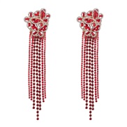 ( red)occidental style exaggerating fashion Alloy diamond Rhinestone flowers long style tassel earrings woman banquet E