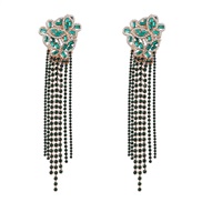 ( green)occidental style exaggerating fashion Alloy diamond Rhinestone flowers long style tassel earrings woman banquet