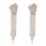 ( Gold)occidental style exaggerating fashion Alloy diamond Rhinestone flowers long style tassel earrings woman banquet 