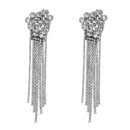 ( Gun black)occidental style exaggerating fashion Alloy diamond Rhinestone flowers long style tassel earrings woman ban