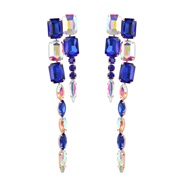( blue)earrings super claw chain Alloy diamond multilayer geometry glass diamond earrings woman occidental style long s