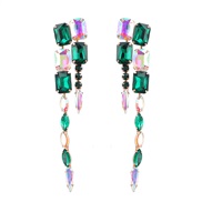 (green AB)earrings super claw chain Alloy diamond multilayer geometry glass diamond earrings woman occidental style lon
