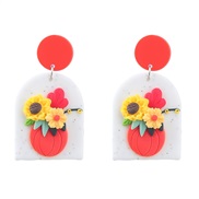 ( red)trend occidental style wind print geometry plates day flowers earrings woman Earring