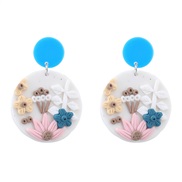 ( blue)trend occidental style wind print geometry plates day flowers earrings woman Earring